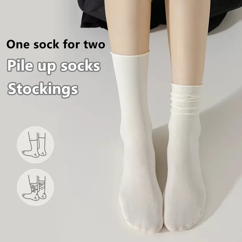 Womens Socks 10 Pairs Thin Ice Silk Women's Long Tube Socks Summer Cool Mid Calf Socks Black and White Ice Pile Pile Ladies'