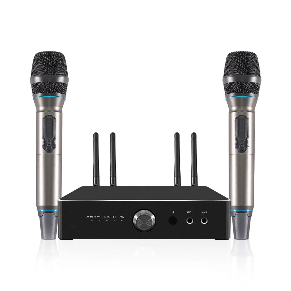Ihomelife newest 2T2R Dual wifi cloud panel karaoke android TV Box party KTV Machine with 2 Microphone 300W amplifier
