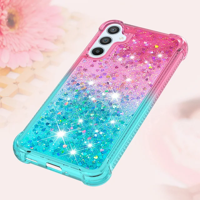 CCSmall Glitter Clear Sparkly Bling Case for Samsung Galaxy A34 5G for  Women Girls, Flowing Liquid Quicksand Cover with Diamond Ring Holder Case  for