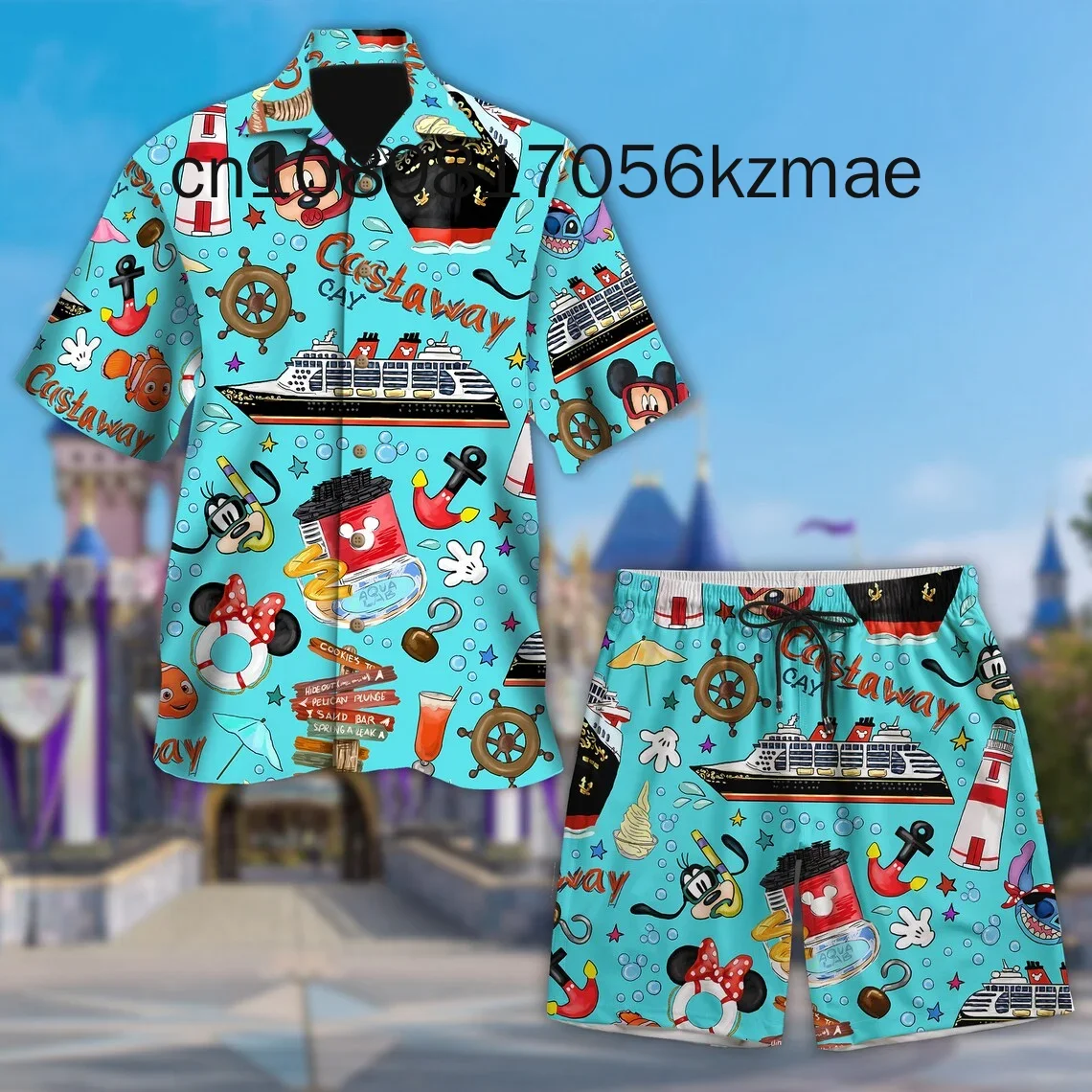 Mickey And Friends Cruise Hawaiian Shirt Shorts Set Casual Beach Short Sleeve Set Disney Beach Shorts Retro Button Shirt 6