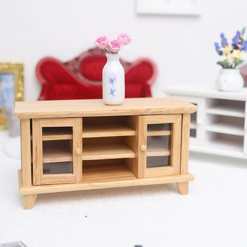 

1: 12 Mini MINI Small Furniture TV Cabinet Doll House Cabinet Decoration Wooden Toys Solid Wood Dollhouse Miniatures
