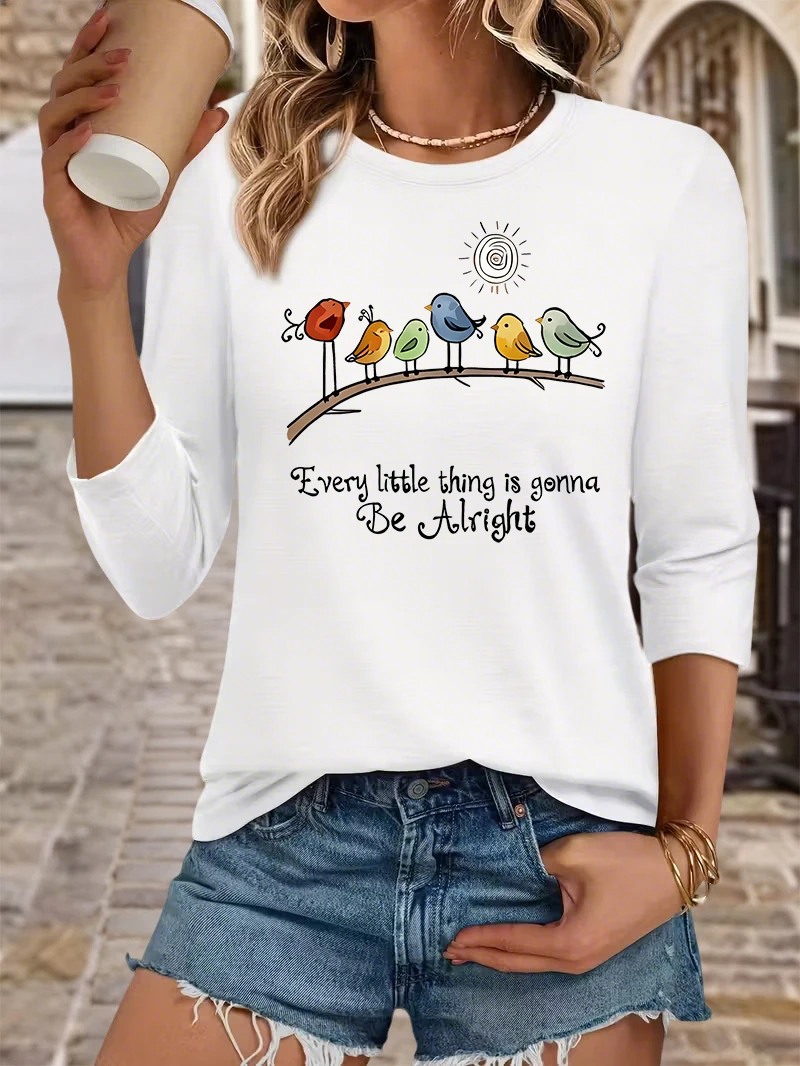 Sommer-T-Shirt mit Rundhalsausschnitt für Damen, inspirierender Aufdruck „Every Little Thing Is Gonna Be Alright“, lässiges T-Shirt für Damen