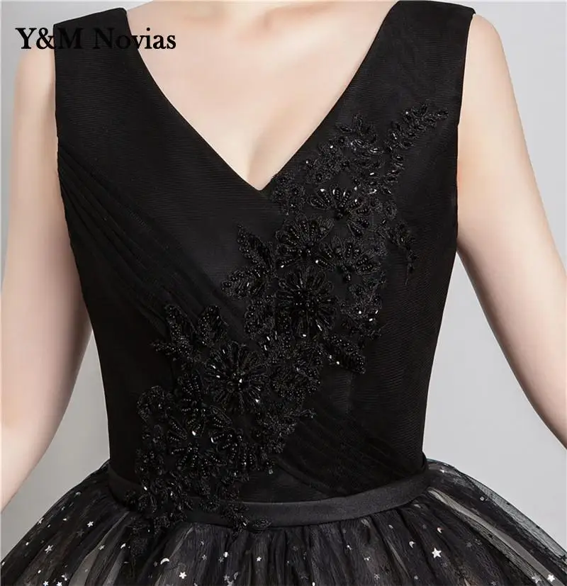 Quinceanera Dresses Black Matching V-Neck With Sleeve Formal Performance Sequins Ball Gown