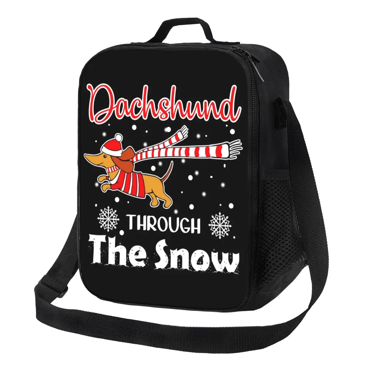 

Christmas Dachshund Through The Snow Lunch Tote Bag Pet Dog Lover Portable Thermal Cooler Food Bento Box Kids School Children