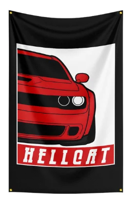 Drapeau Dodge SRT 3x5 Pieds - Blanc Hellcat - Décoration Garage Course Homme