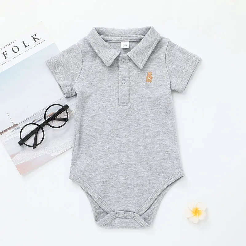 Baby Boy Summer Clothes Short Sleeve Polo Romper Newborn Girl Rompers Cotton 0-12m Turn-down Collar Pink Yellow Gray White Solid baby bodysuit dress Baby Rompers