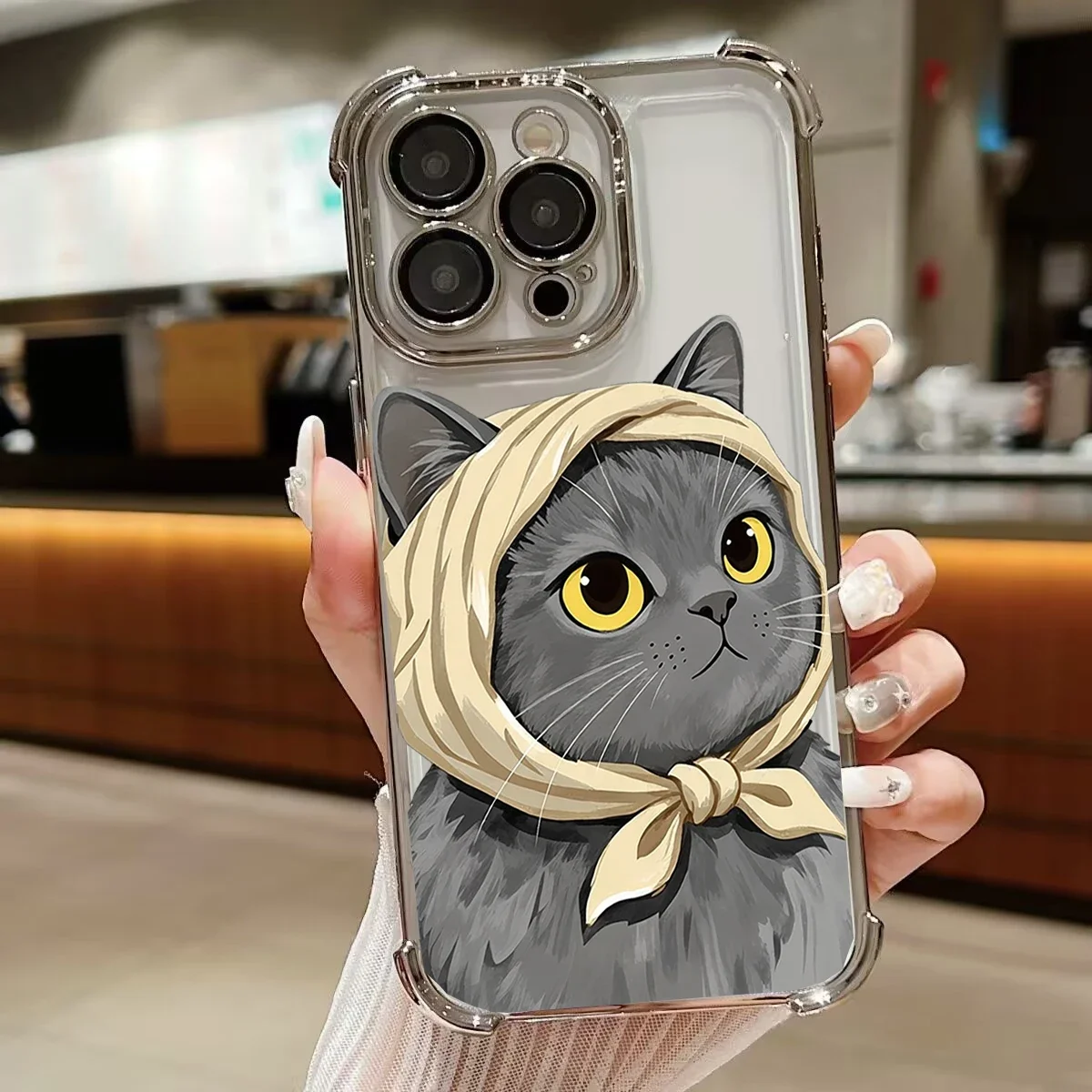 Plating Bandana Cat Transparent Soft Fashion Phone Case