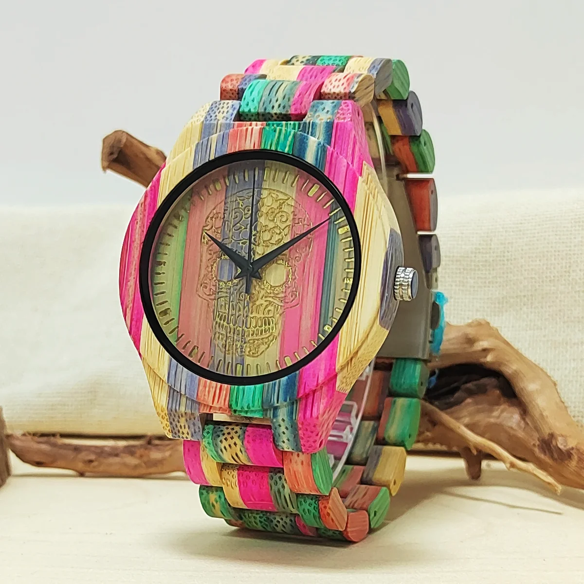 

Men's Unique Personalized Wrist Watch Vintage Stylish Colorful Bamboo Wood Quartz Wristwatch for Men Full Wooden Strap Watches