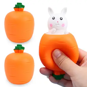 Cute Rabbit Carrot Squeeze Pop Up Fidget Toy Funny Surprise Bunny Head  Squishy Stress Relief Doll Novelty Prank Adult Kids Gifts