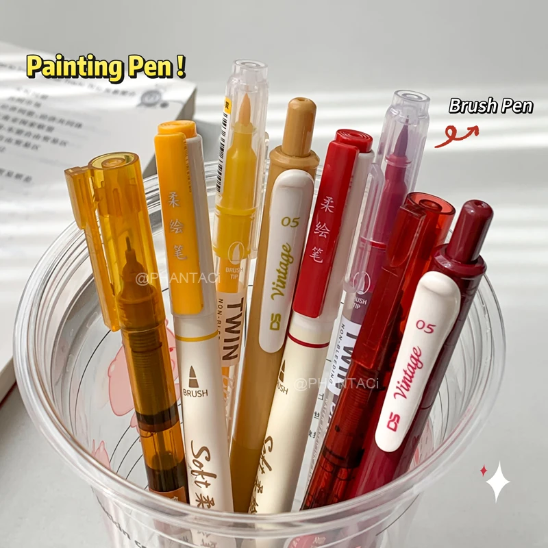 4-teiliges Set Farbige Stifte Weiche Spitze Malpinsel Mehrere Stiftspitzentypen Kalligraphie-Stift 0,5mm Gelstift Büro-Kunstbedarf – Detail 10