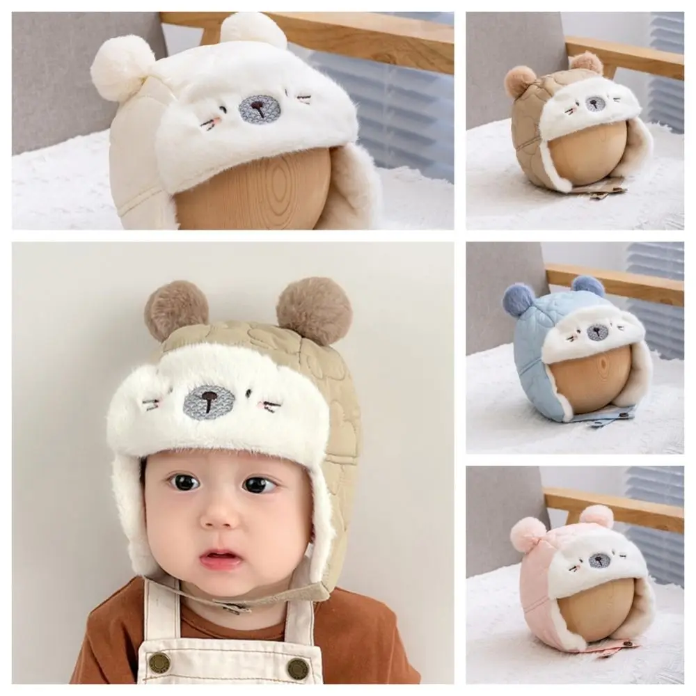 

Cartoon Bear Ear Protection Knitted Hat Wool Thermal Hat Kids Crochet Hats Skullies Solid Color Baby Beanie Cap Toddler