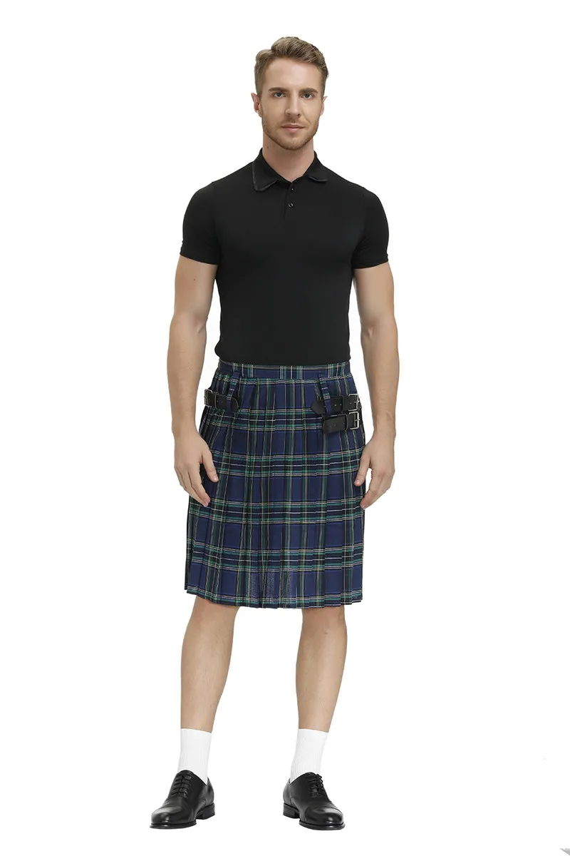 Men's Plaid Pleated Skirt Scottish Holiday Kilt Costume Traditional Costume Stage Performance Skirt Red Blue Green Brown