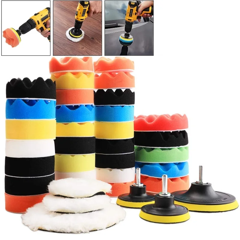 3inch Car Polishing Disc Self-Adhesive Buffing Waxing Sponge Wool Wheel Polishing Pad for Car Polisher Drill Adapter 3 inch car polishing drill pad kit car sponge foam buffing polishing machine pad set for car polishing waxing sealing glaze