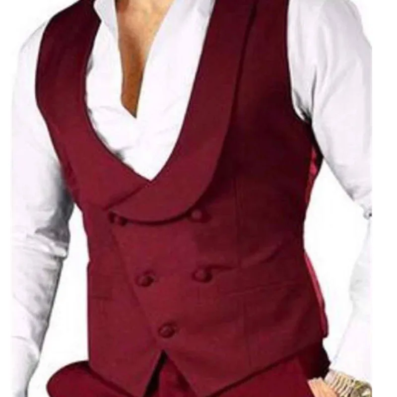 

Double Breasted Burgundy Vest for Groomsmen Shawl Lapel Custom One Piece Slim fit Men Waistcoat Man Fashion Costume