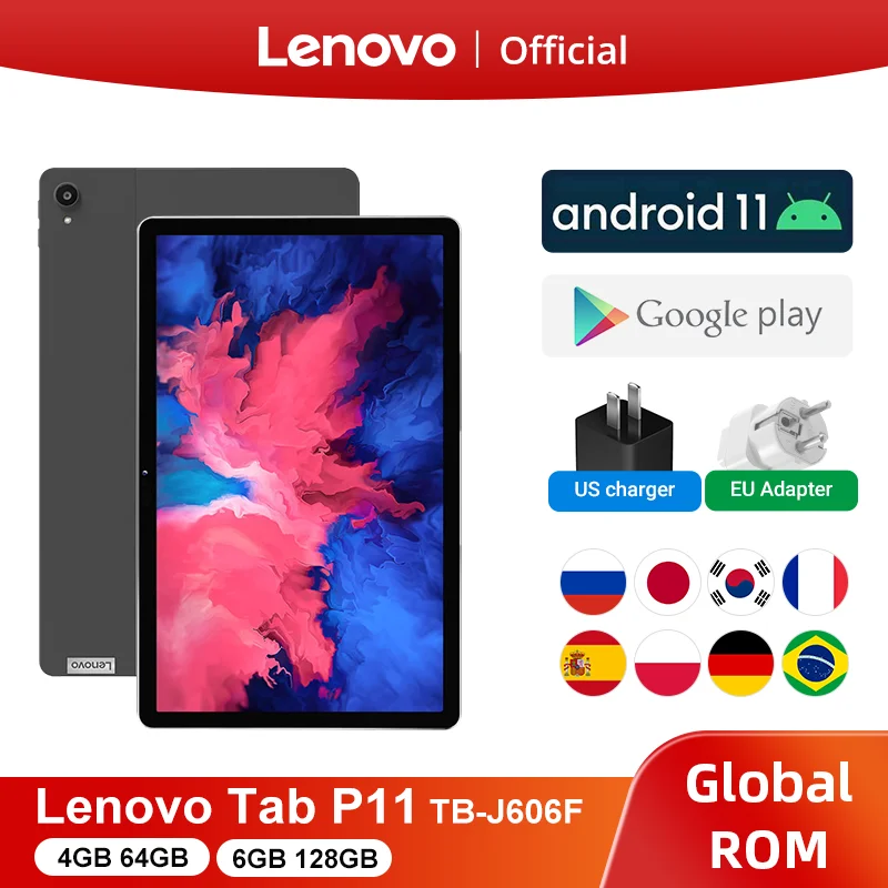 Global ROM Lenovo Tab P11 или Xiaoxin Pad 11-дюймовый ЖК-экран 2K Планшет Android 4 ГБ 64 Snapdragon 662 7700 мАч WiFi