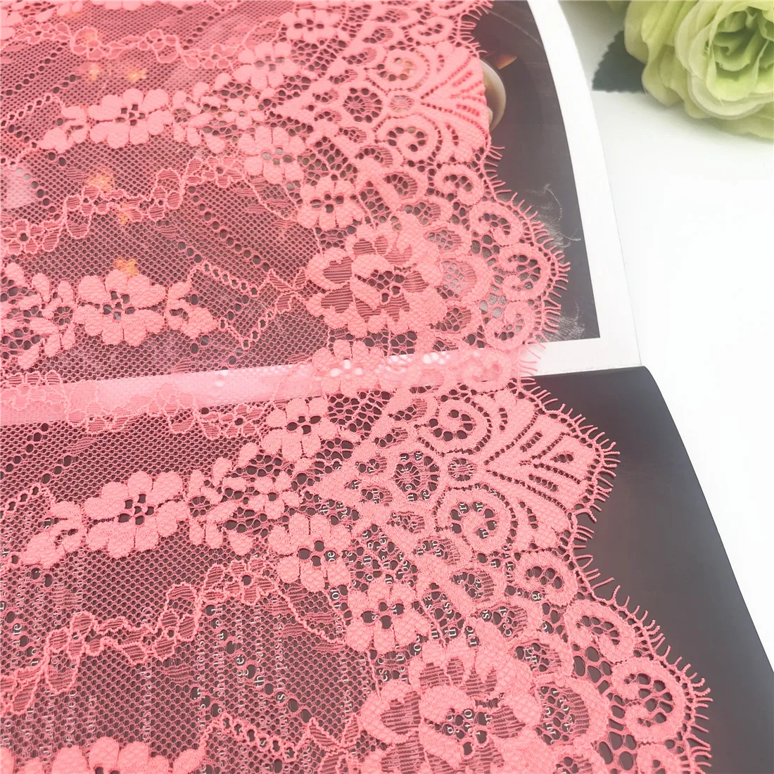 3M/Lot 1.5M/pc Width 9 3/4 inch (25cm) Non-Elastic Orange Eyelash Lace Trim Lingerie Sewing Craft DIY Apparel Fabric Accessory 2
