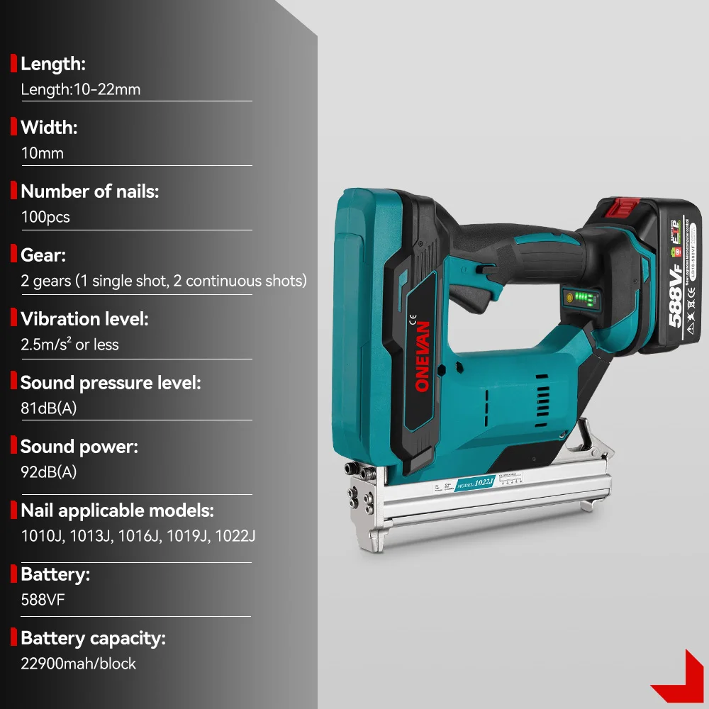 ONEVAN Brushless Electric Nail Gun 1022J Cordless Stapler Framing