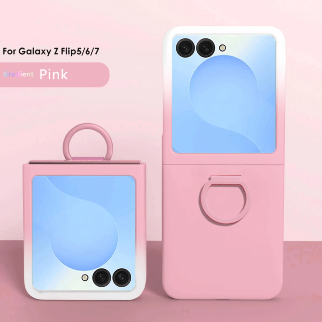 Luxury Skin Feel Shockproof Silicone Phone Case with Finger Ring - Candy Color Hard Cover