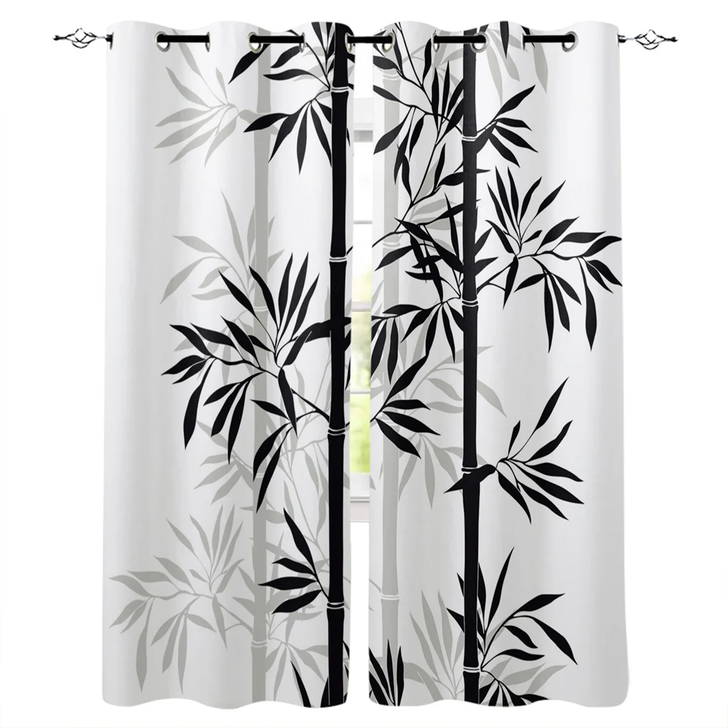 

Bamboo pattern 3D digital print living room study decorative curtain home landscaping 90g polyester fiber material two panels