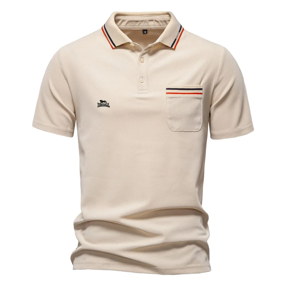 2025 Summer New Embroidered Short sleeved Polo Shirt Men's Striped Collar Business Casual Short sleeved Polo Men's Top 8 Sf04e007216a7425b929b1204ca007a64Y