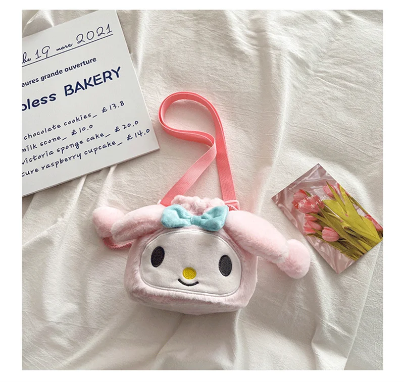 Kawaii Sanrio Kuromi Plush Bag Melody Cinnamoroll Anime Stuffed Backpacks for Girls Doll Crossbody Soft Toy for Children
