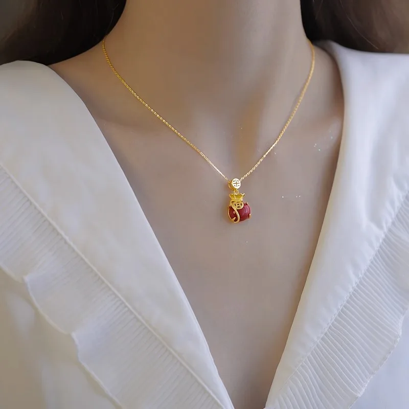 

925 Sterling Silver Xiao Fu Money Bag Necklace Female Niche Design 2023 New Chinese Style Light Luxury Everything Pendant