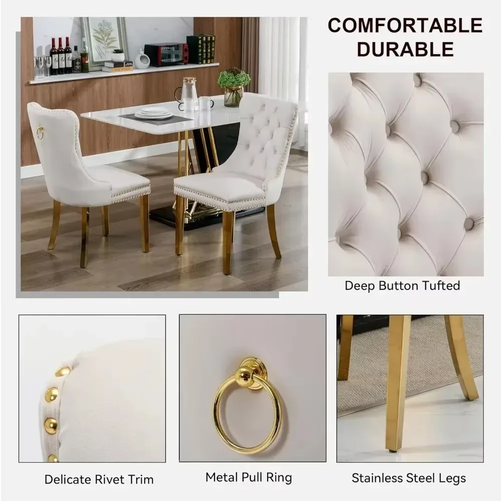 Modern Faux Marble Dining Table Set ,White Marble Kitchen Table and Upholstered Velvet Chair Set ,Dining Room Table Set
