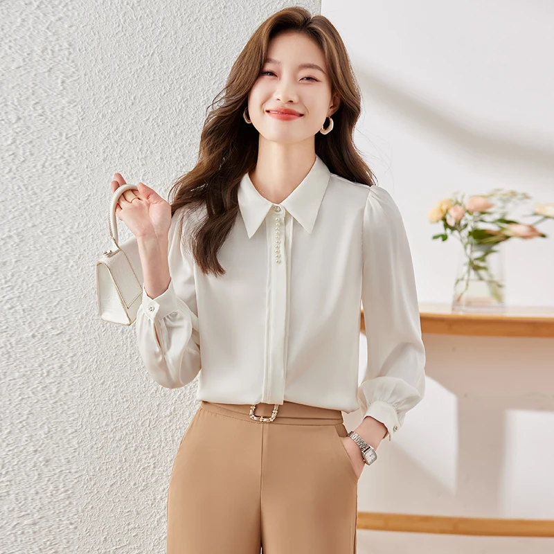 Fashion Professional Women's new spring and summer long-sleeved chiffon shirt shows elegant intellectual temperament