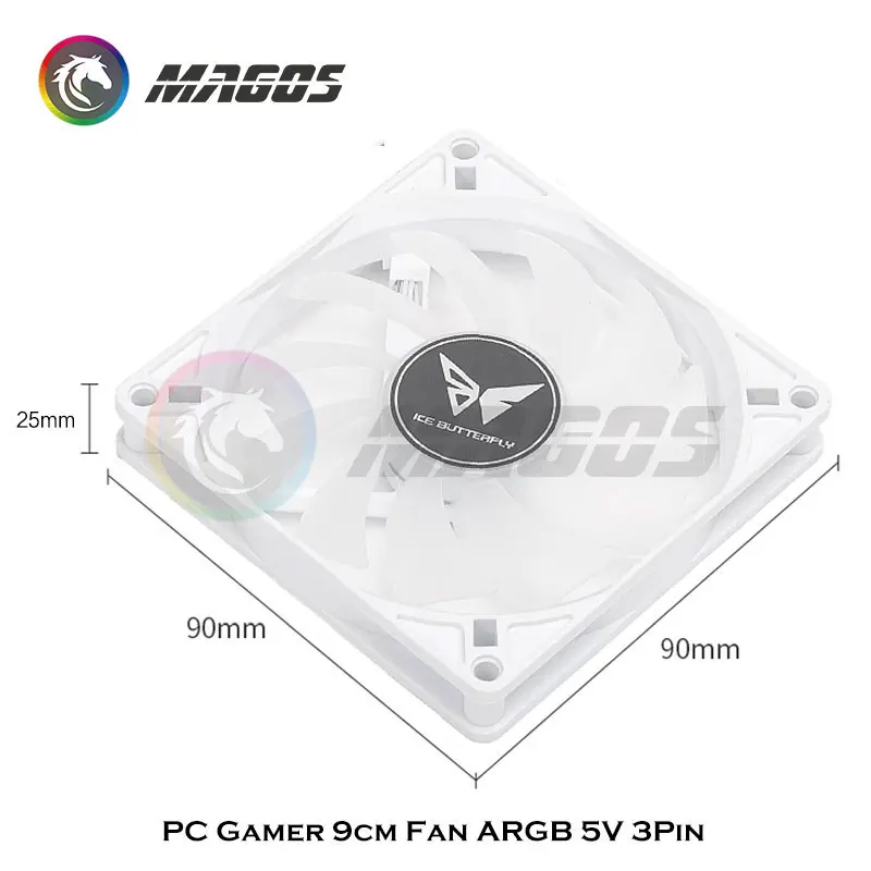 Gabinete pc Ventilador Argb Suporte Fino 5v 3pin Argb Mais 4pin Controle Pwm Preto Branco 9cm Ultrafinos 9015 9025 15 mm 25 mm - Imagem 6