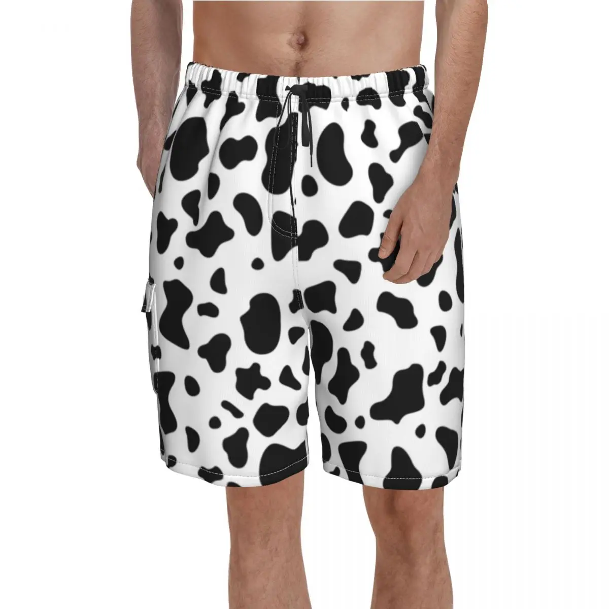 Black White Cow Print Board Shorts 