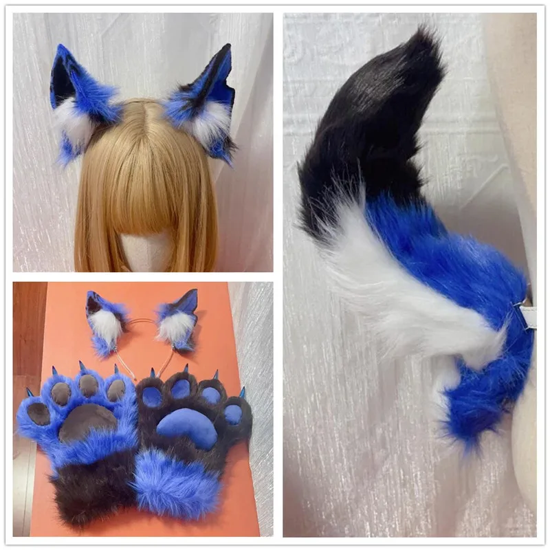 

Аксессуары для Хэллоуина Fursuit, животные, милые кошачьи когти с имитацией животных, собака, волк, когти, Хвост уха, аксессуары для косплея, подарок для пары