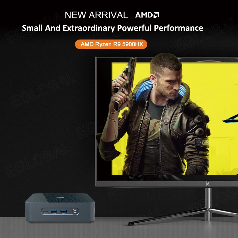 Eglobal Mini Pc Gaming Ryzen 9 32G Ddr4 Ram 1Tb Nvme Ssd Computer Desktop Windows11 Type-C Hdmi Dual Rj45 Lan Computer Pc Gaming