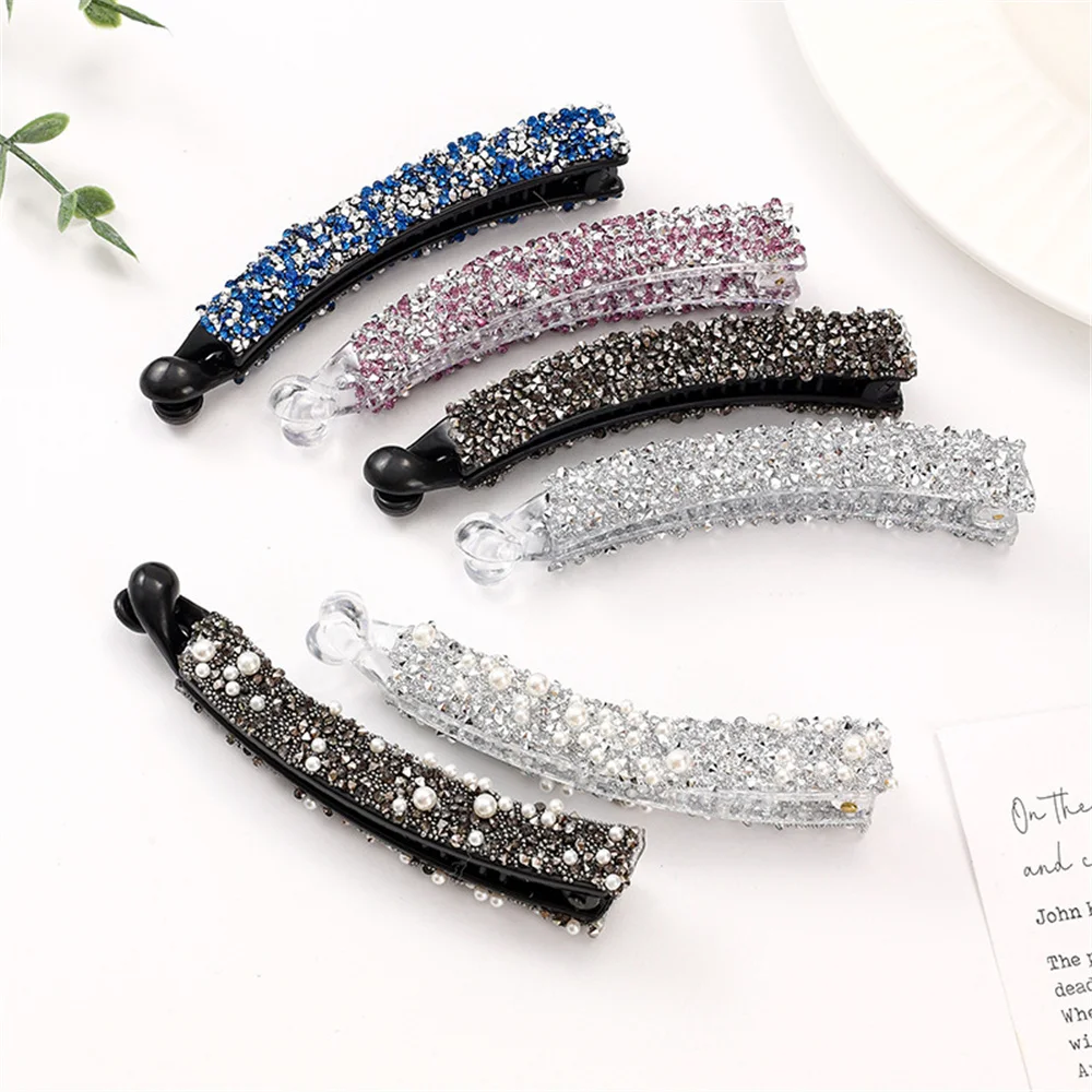 Glitzernde, mit Kristallen besetzte Bananen-Haarspange für Frauen, rutschfeste Haarnadel, Pferdeschwanz-Halter, Griffe, Klemme, Haar-Accessoires – Detail 1