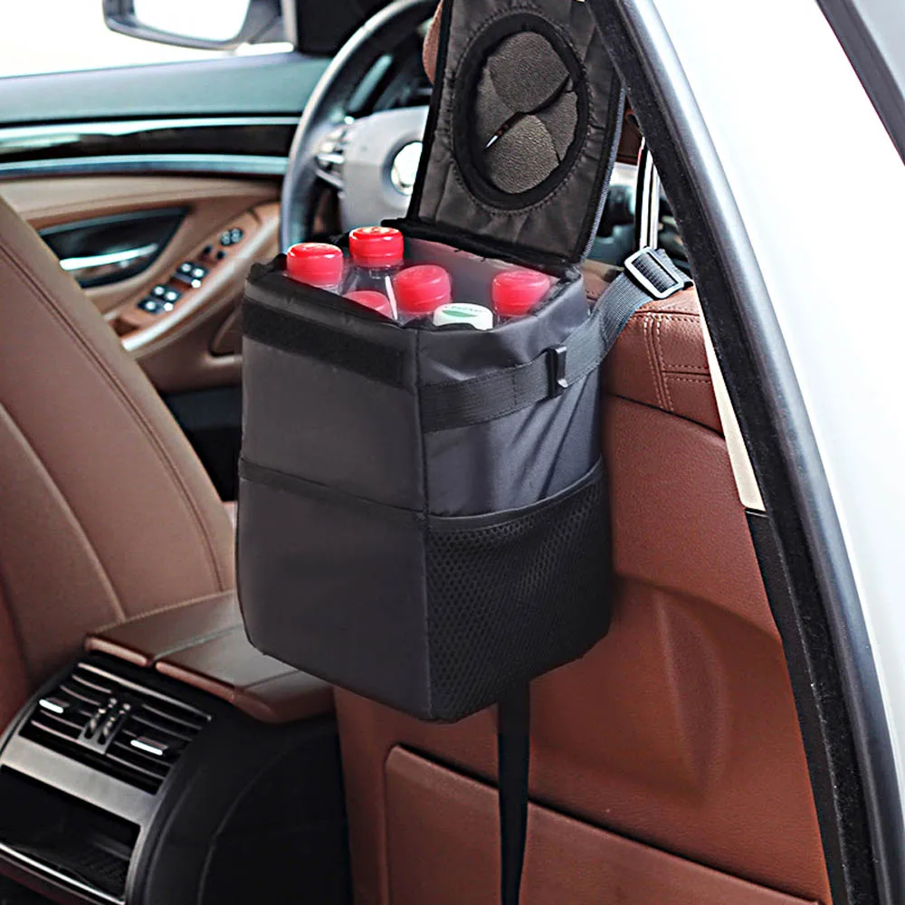 Car trash can waterproof car trash can bin auto car accessories organizer garbage dump for trash can cars storage pockets closeable portable