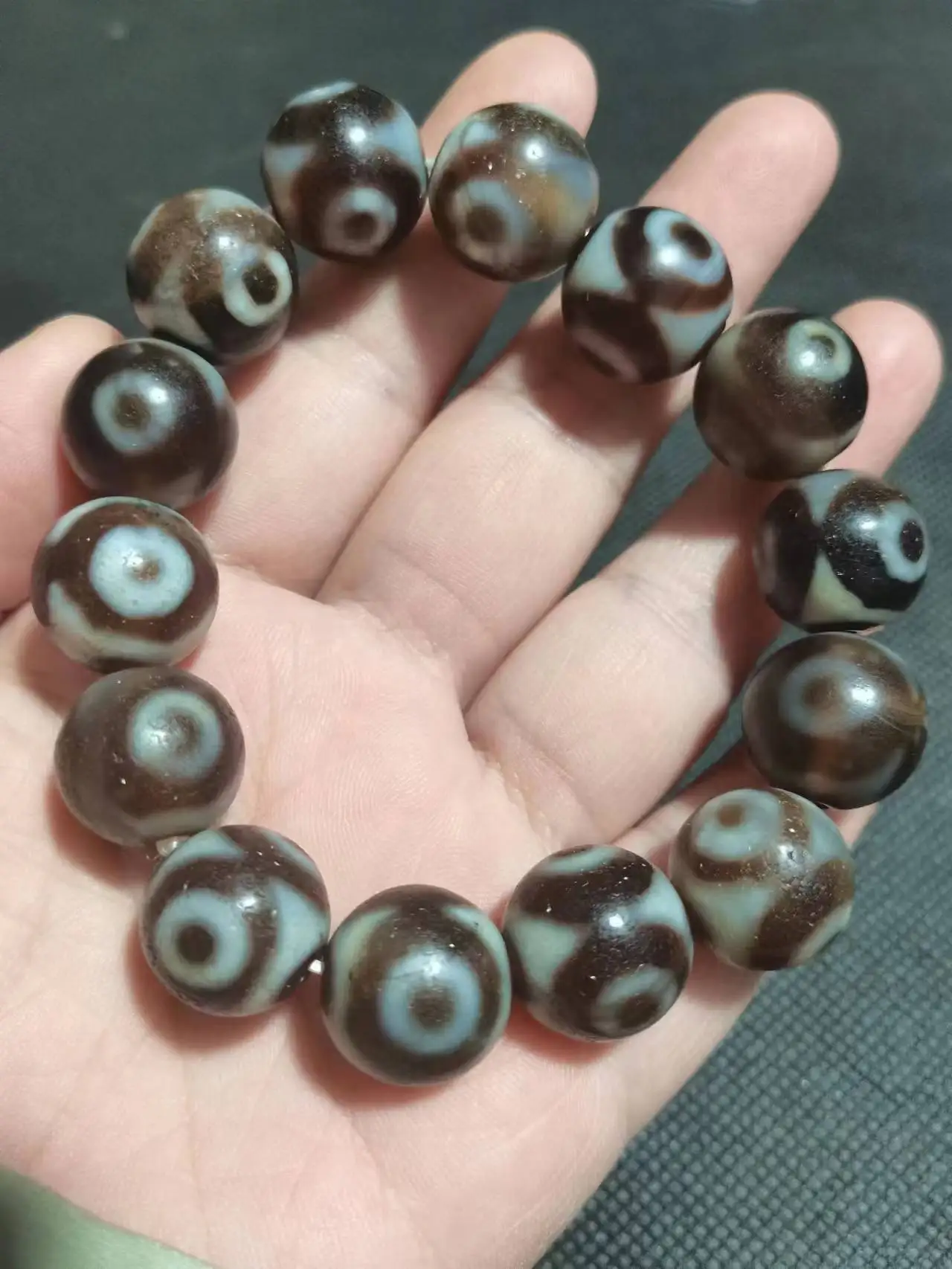 

3 Eyes Fine Dzi Beads Bracelet 16mm Natural Agate Ji Powerful Amulet Collectible High Quality