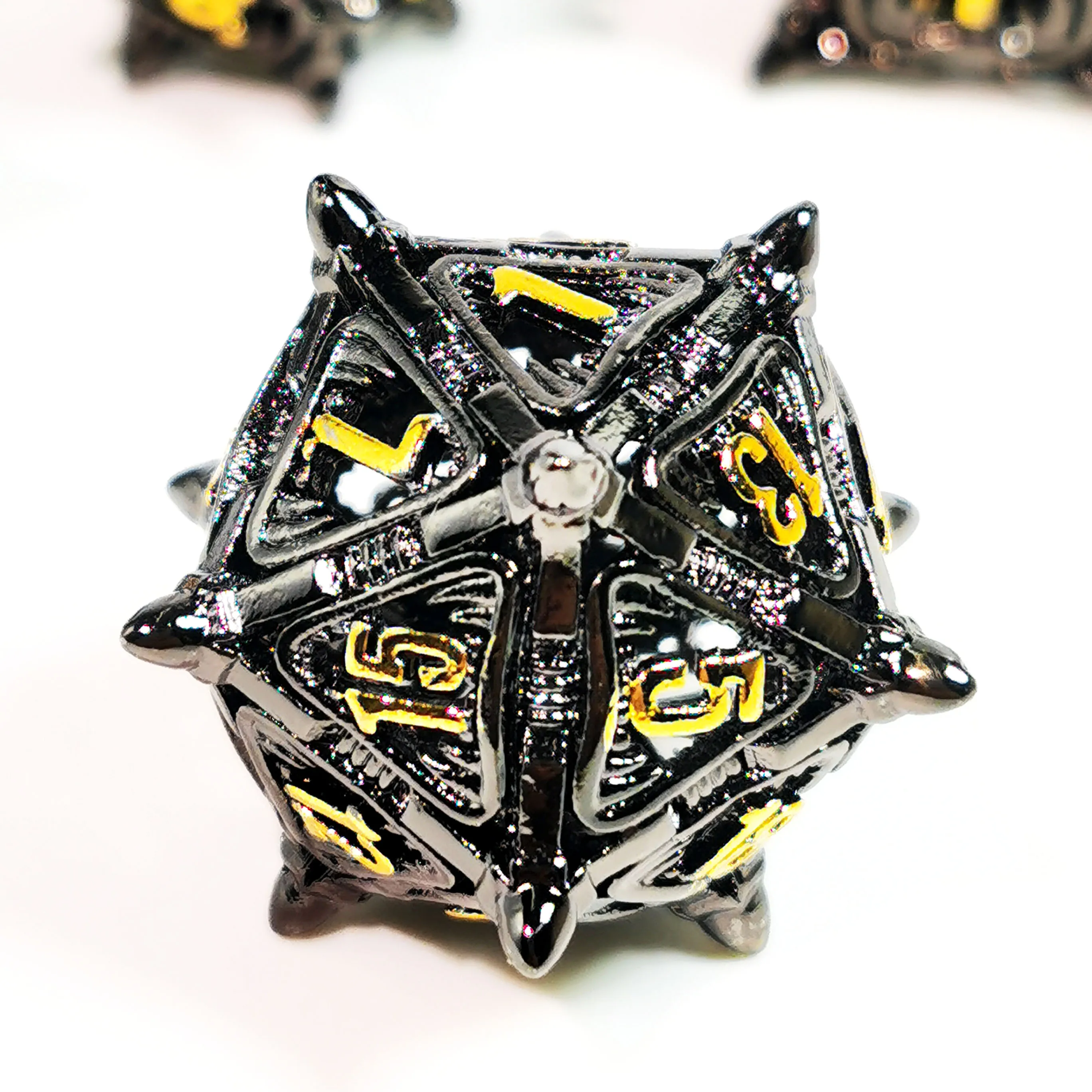 "DnD Dice Set - 7 Piece Sharp Edge Zinc Alloy Dice, Metal Hollow Beast Pattern, Silver for RPG & Tabletop Games" 2