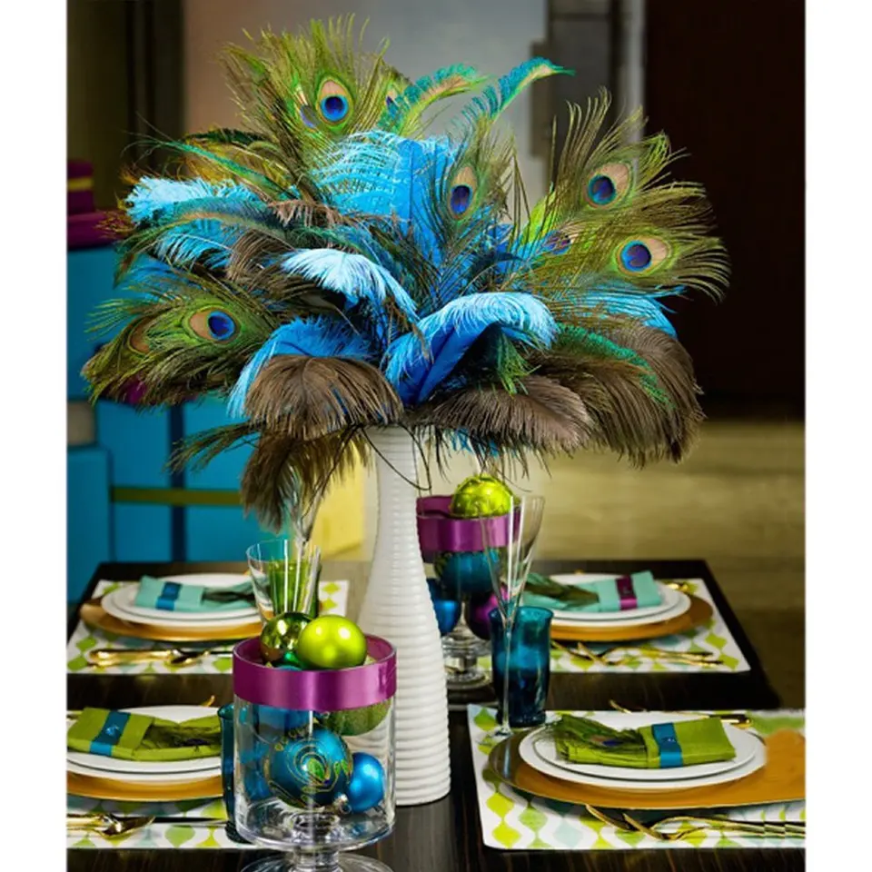 Plumas De Pavo Real Naturales | 15 Unidades Para Manualidades Y Decoración | Colores Brillantes