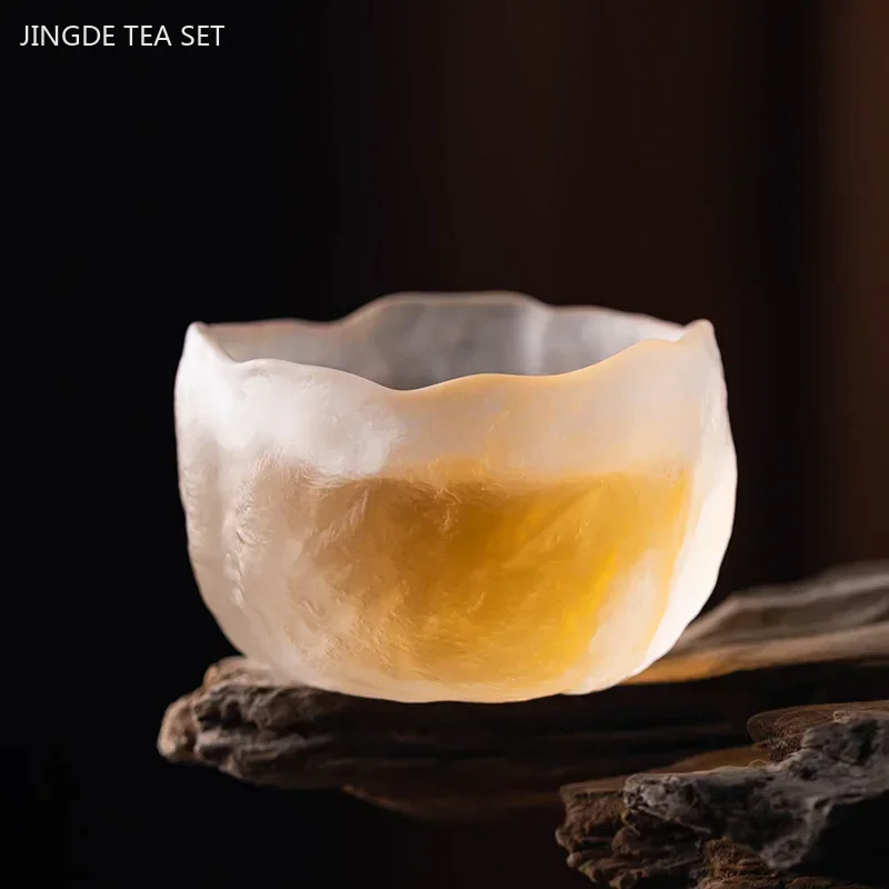 1Pc Japanese Glass Tea Cup Portable Personal Single Cup Tea Set Accessories Lotus Teacup Custom Household Drinkware