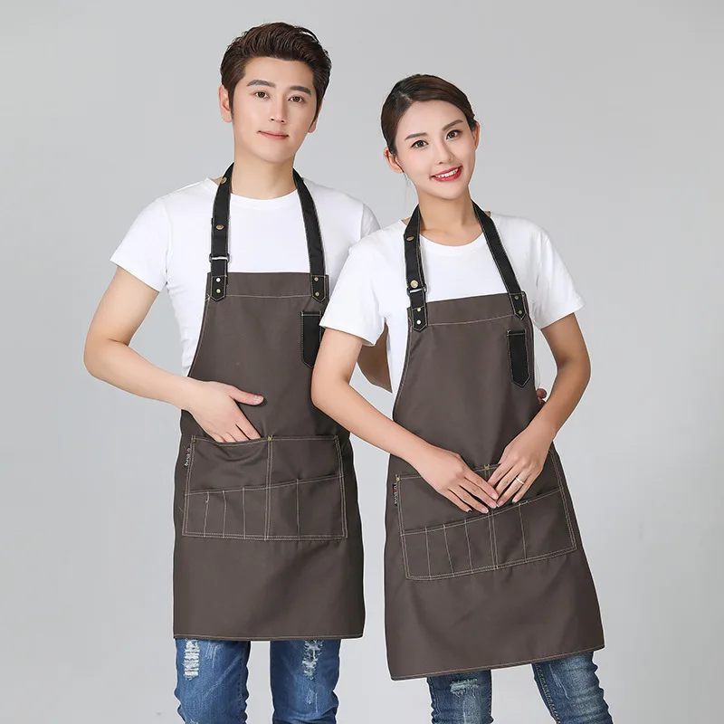 C833 Wear-resistant Restaurant Aprons Milk Tea Coffee Shop Overalls Apron Canvas Kitchen Aprons for Woman Men Chef Work Apron