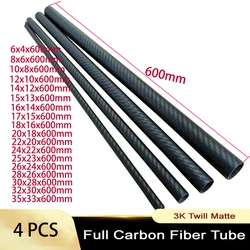 4pcs 600mm Carbon Fiber Tube - Premium 3K Twill Matte Finish with High Composite Hardness (4pcs 14x12x600mm)