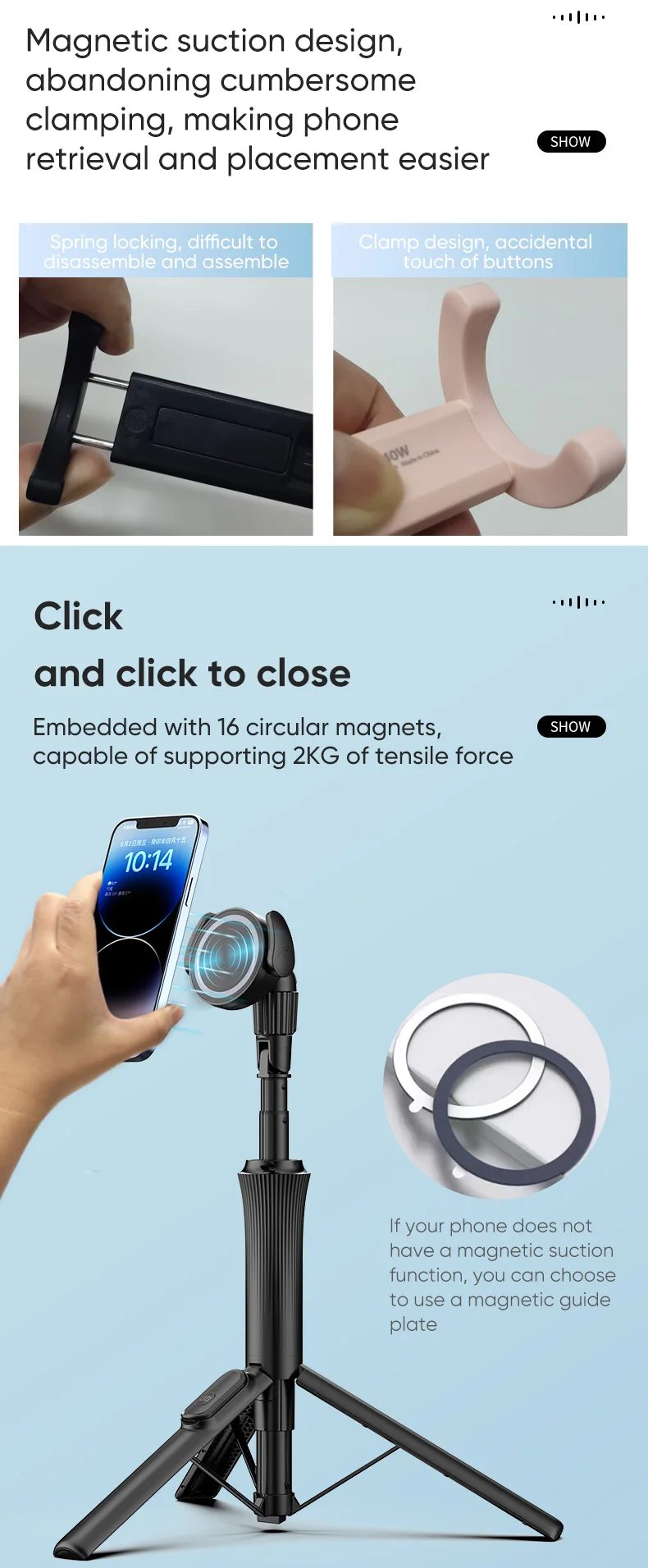 Description Picture 3 of itemMagnetic Selfie Stick Phone Tripod with Wireless Remote, Extendable Cell Phone Tripod Stand, Compatible with MagSafe, Cellphone