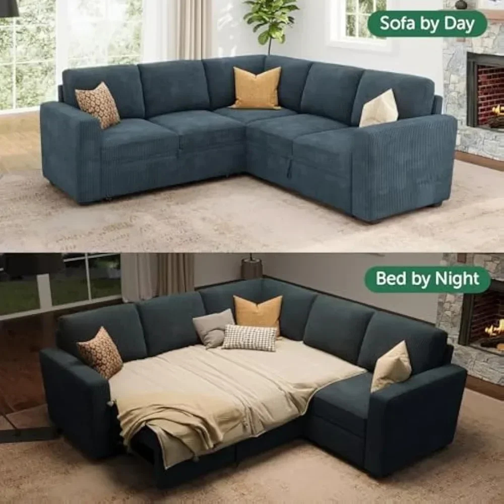 modular sectional sofa with pull-out bed, corduroy l-shaped couch with storage, versatile living room sectional couches