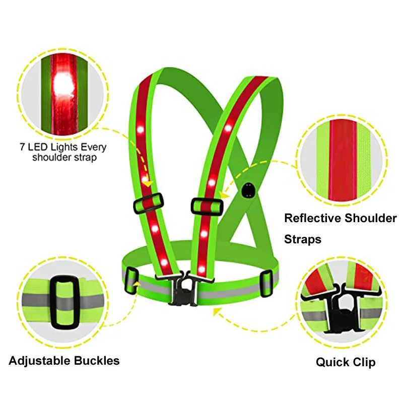 Rechargeable LED Running Reflective Vest Belt for Men, Women Kids-Safe&Comfortable-Bright Lights High Visibility for Night