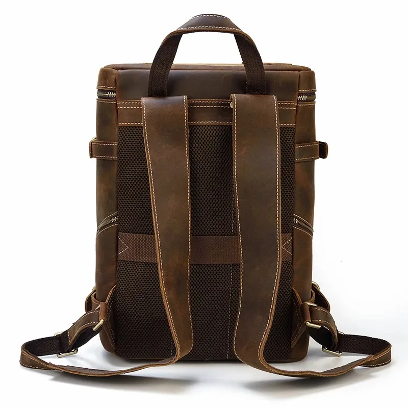 Mens Vintage Genuine Leather 15.6 Inch Laptop Backpack