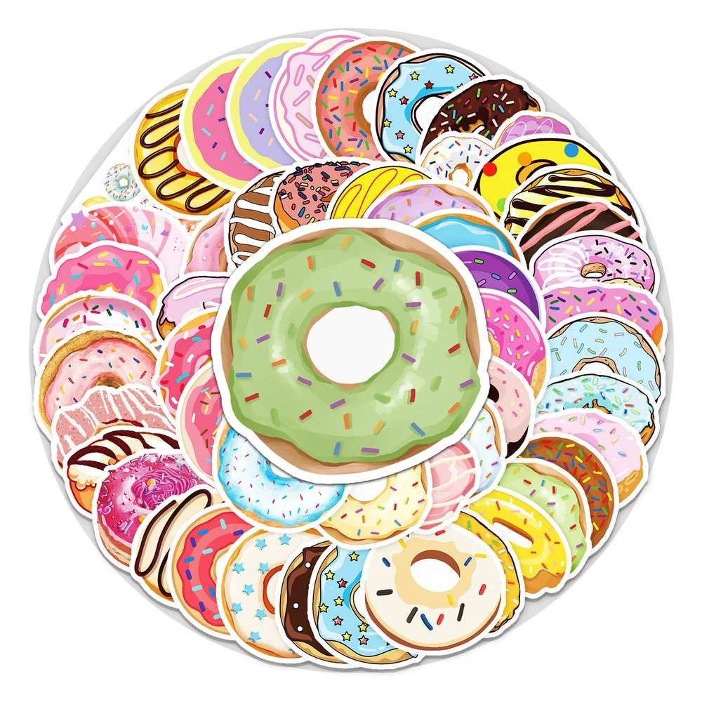 10/50pcs Mini Stylish Donut Stickers Designs Delicious Looking Handmade White Labels Stickers for Cake Bread Baking Stick Label