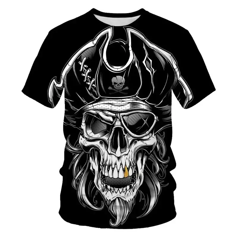 

Summer Men's 3d Printed Skull Horror Graphic T-Shirt Casual Personality Street Trend Trend Plus Size O-Neck Short-Sleeved Top