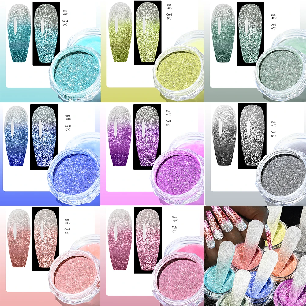 Thermal Temperature Changing Nail Powder Reflective Flash Glitter Powder Shine Chrome Pigment Dust UV Gel Polish Accessories