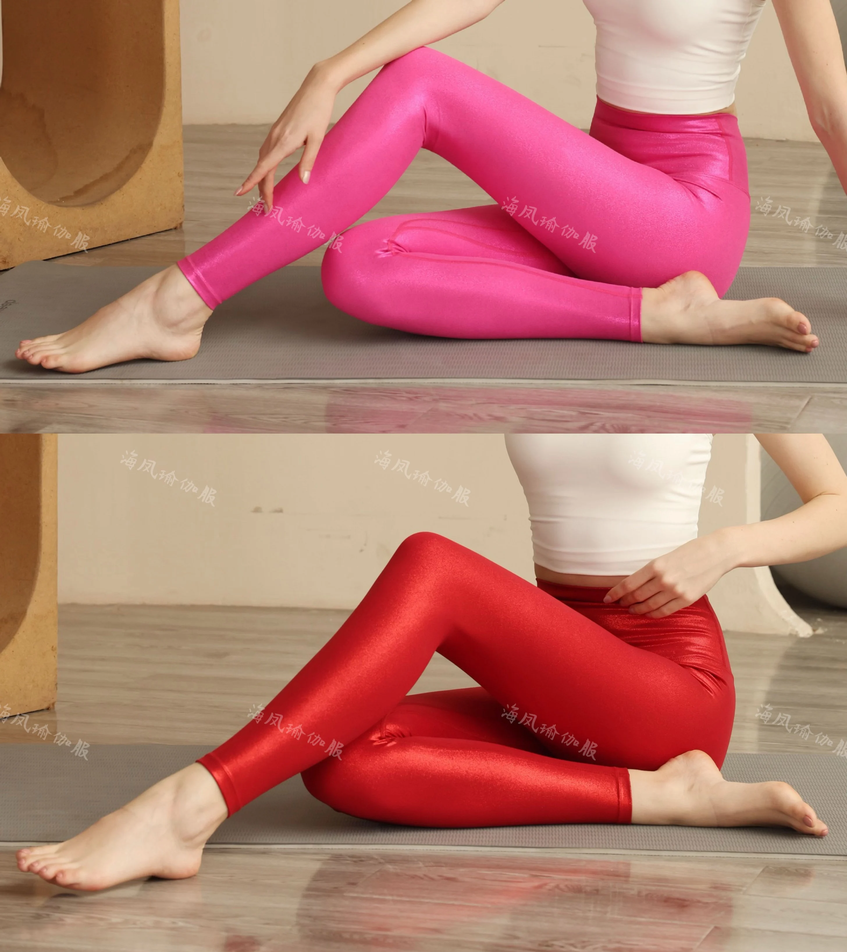 Summer Spring Thin Glossy Shiny Women's Skinny Sports Pants Leggings High Waist Elastic Pencil Trousers
