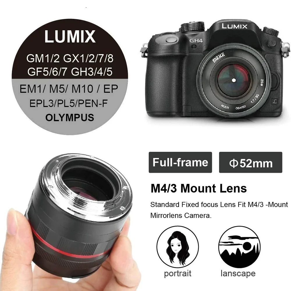 Meike Obiettivo APS-C con grande apertura f1.7 da 35 mm per fotocamere mirrorless Panasonic e Olympus 4/3 E-M5 GF6 GF5 GF3 GF2 GF1 GX1 GH4 GH5 GH6