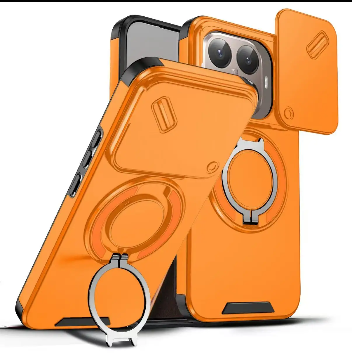 Luxury Orange Purple Shockproof Magnetic Ring Stand Phone Case with Camera Flip Protection